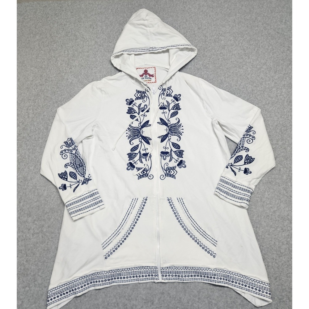 Johnny Was Los Angeles Zip Up Hoodie Embroidered Tunic Large - Picture 2 of 14